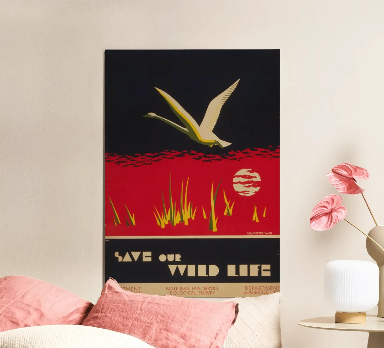 Poster WPA "Save Our Wild Life", Cigno trombettiere, Vintage Nat poster con telaio in plastica da homdeco