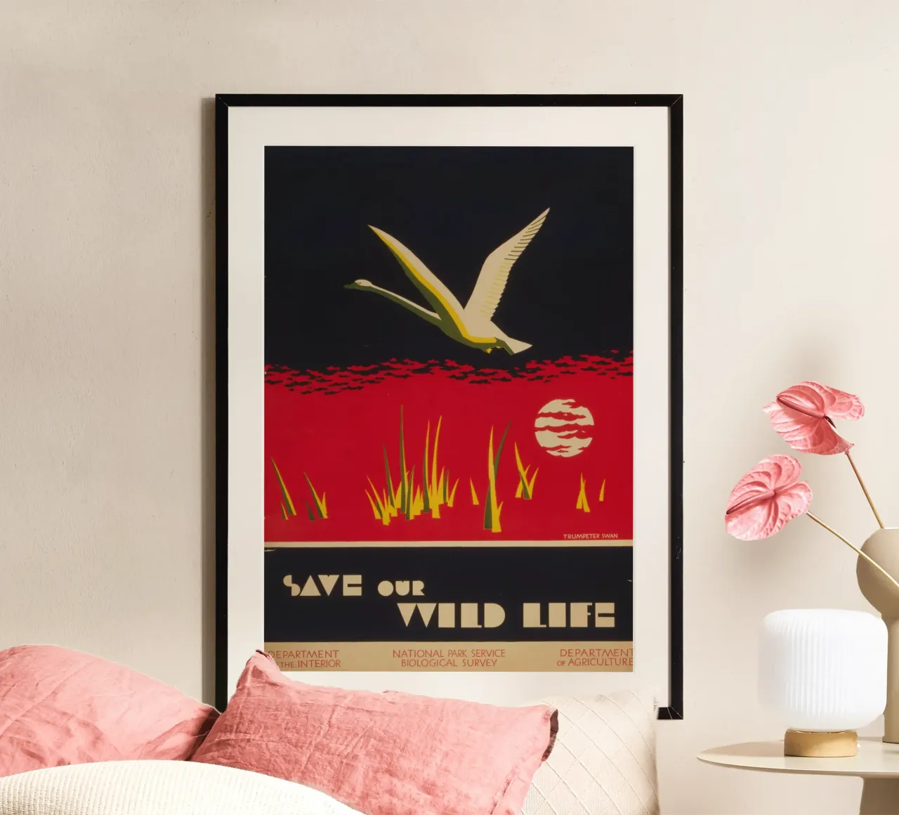 Poster WPA "Save Our Wild Life", Cigno trombettiere, Vintage Nat poster con telaio in plastica da homdeco