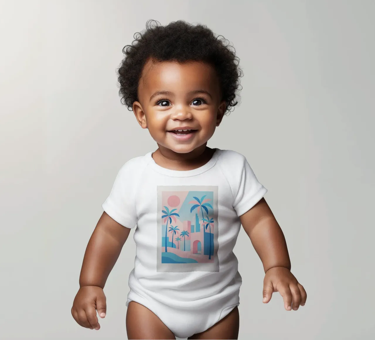L.A. Geometrica - Architecture & ocean in pink and blue short-sleeve baby romper by JETLAG | affiches voyage