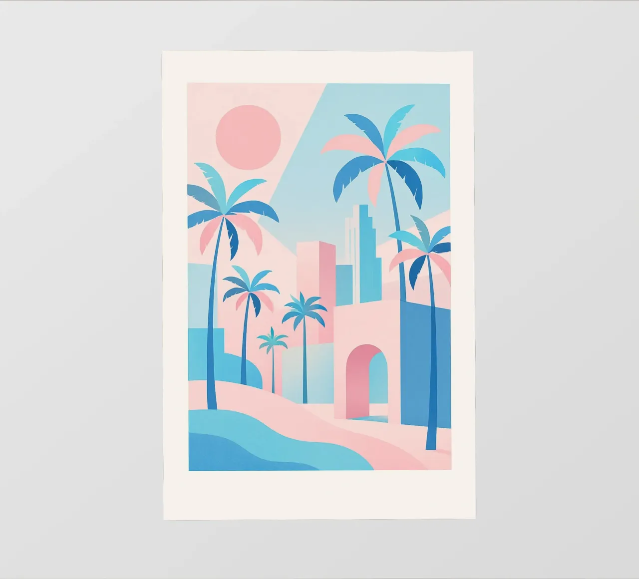 L.A. Geometrica - Architettura e oceano in rosa e blu telo in pvc da JETLAG | affiches voyage