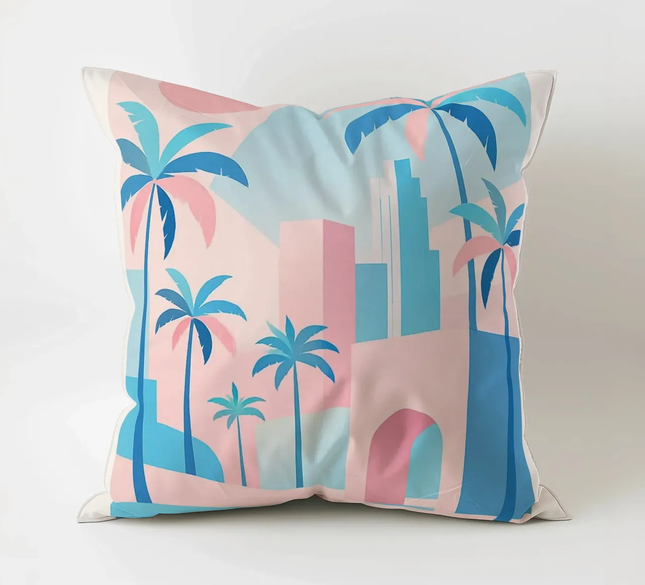 L.A. Geometrica - Architettura e oceano in rosa e blu cuscino da JETLAG | affiches voyage