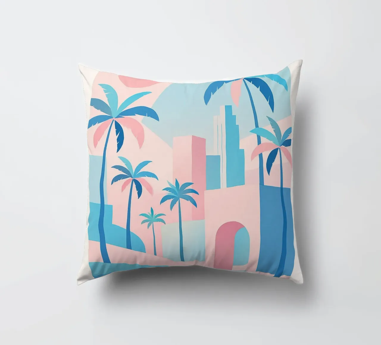 L.A. Geometrica - Architettura e oceano in rosa e blu cuscino da JETLAG | affiches voyage