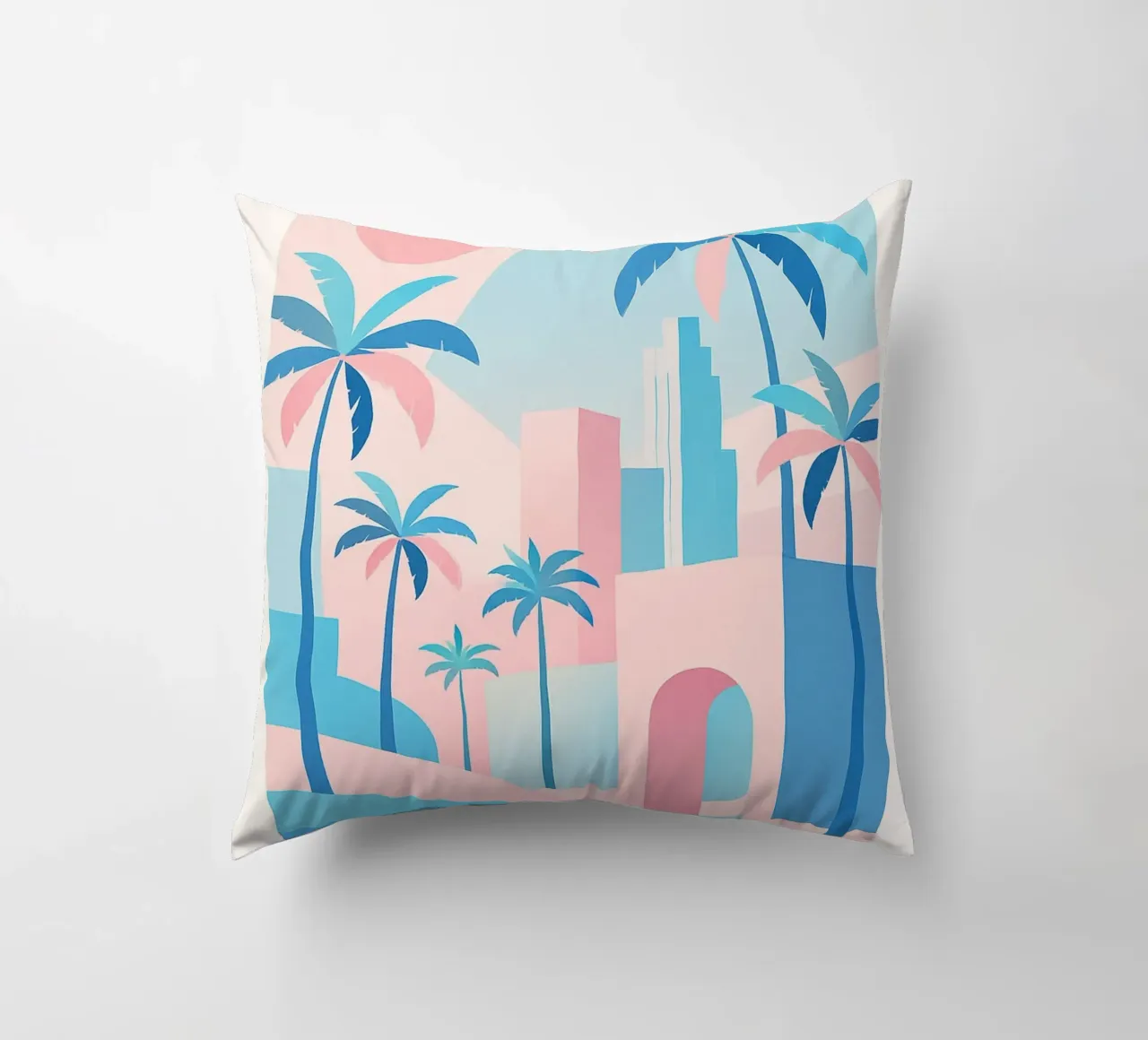 L.A. Geometrica - Architettura e oceano in rosa e blu cuscino da JETLAG | affiches voyage