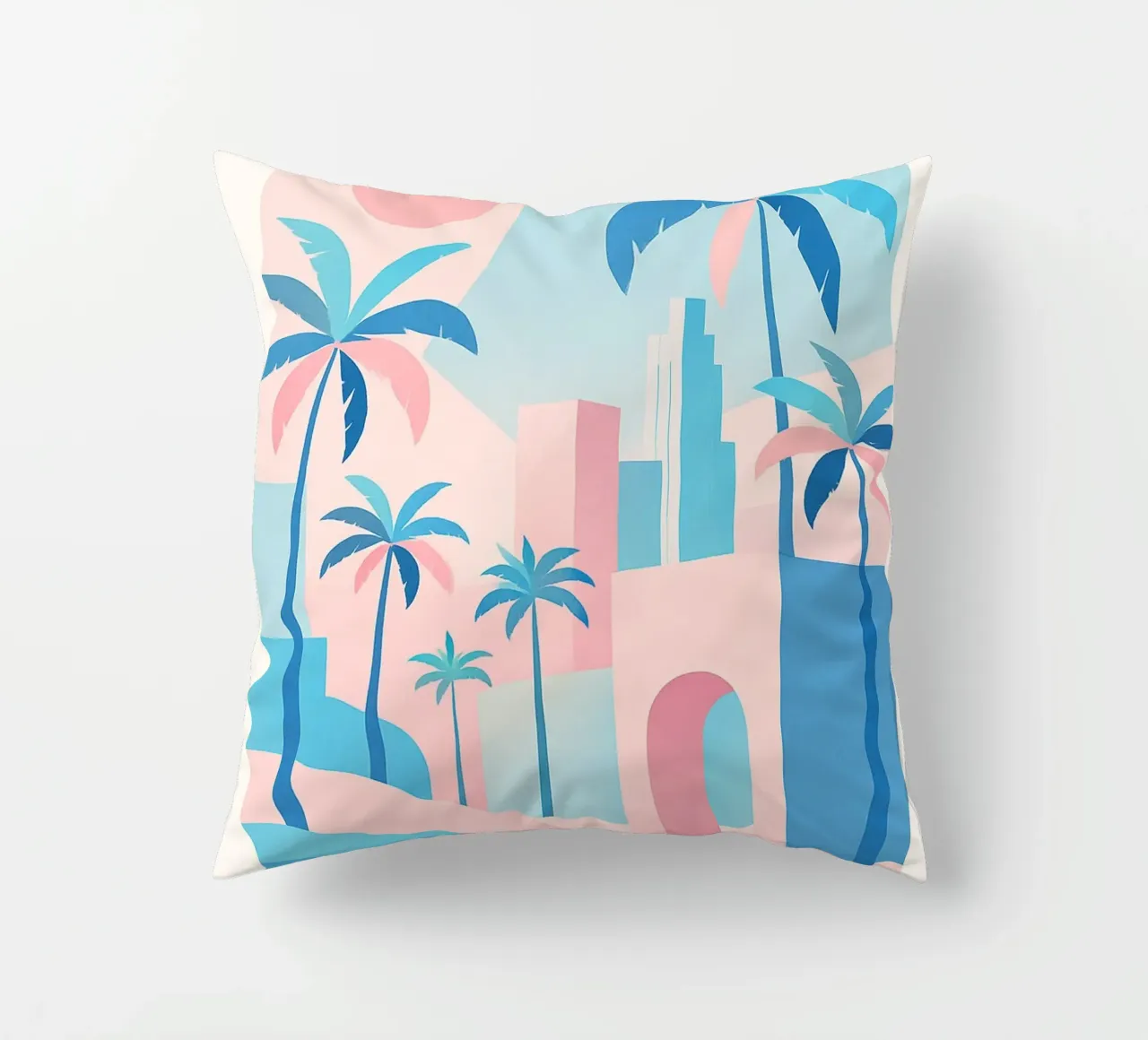 L.A. Geometrica - Architettura e oceano in rosa e blu cuscino da JETLAG | affiches voyage