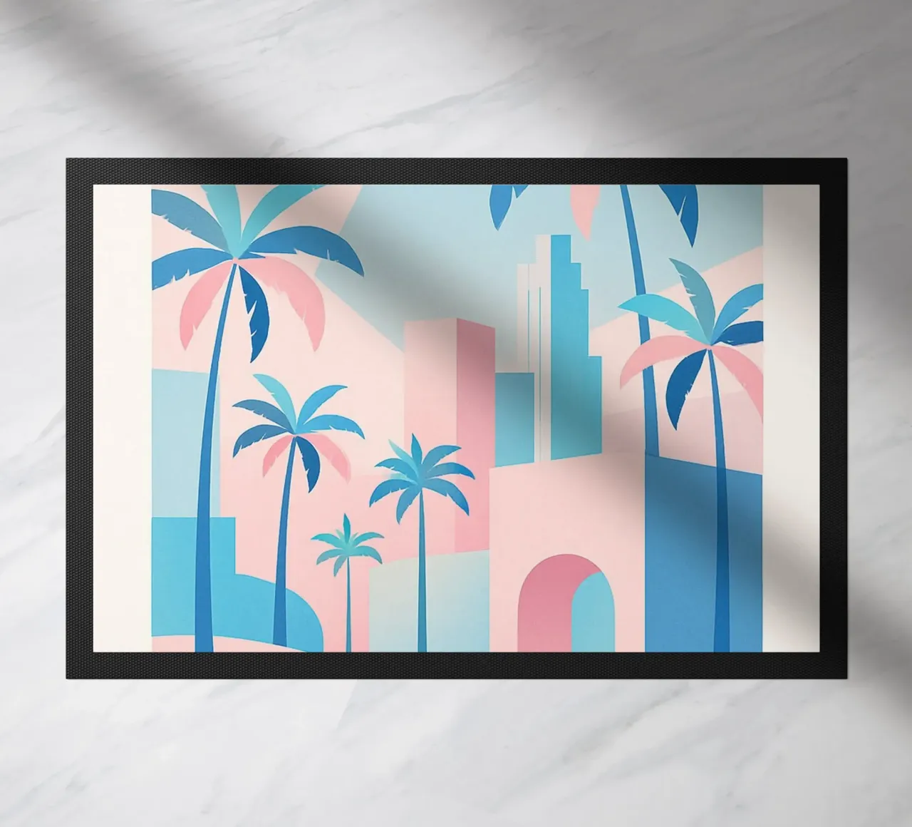 L.A. Geometrica - Architettura e oceano in rosa e blu zerbino da JETLAG | affiches voyage