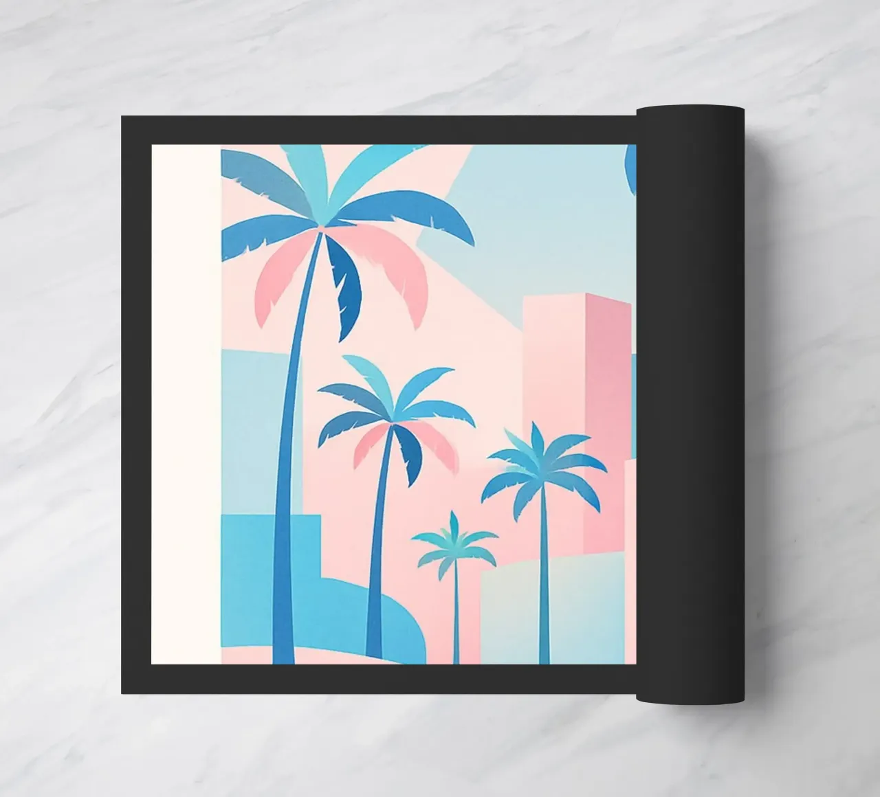 L.A. Geometrica - Architettura e oceano in rosa e blu zerbino da JETLAG | affiches voyage