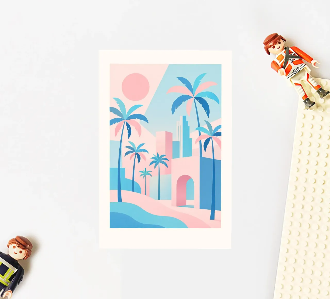 L.A. Geometrica – Architecture & océan en rose et bleu autocollant de JETLAG | affiches voyage