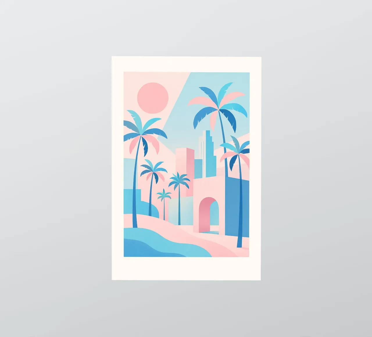 L.A. Geometrica – Architecture & océan en rose et bleu autocollant de JETLAG | affiches voyage