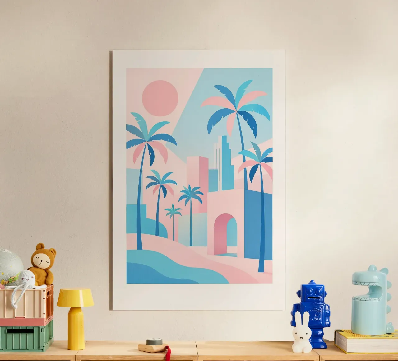 L.A. Geometrica - Architettura e oceano in rosa e blu plexiglass da JETLAG | affiches voyage