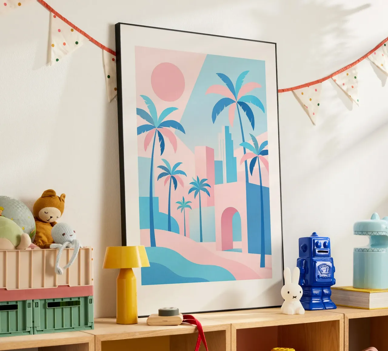 L.A. Geometrica - Architettura e oceano in rosa e blu alluminio dibond da JETLAG | affiches voyage