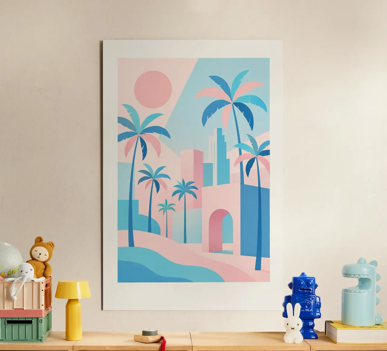 L.A. Geometrica - Architettura e oceano in rosa e blu alluminio dibond da JETLAG | affiches voyage