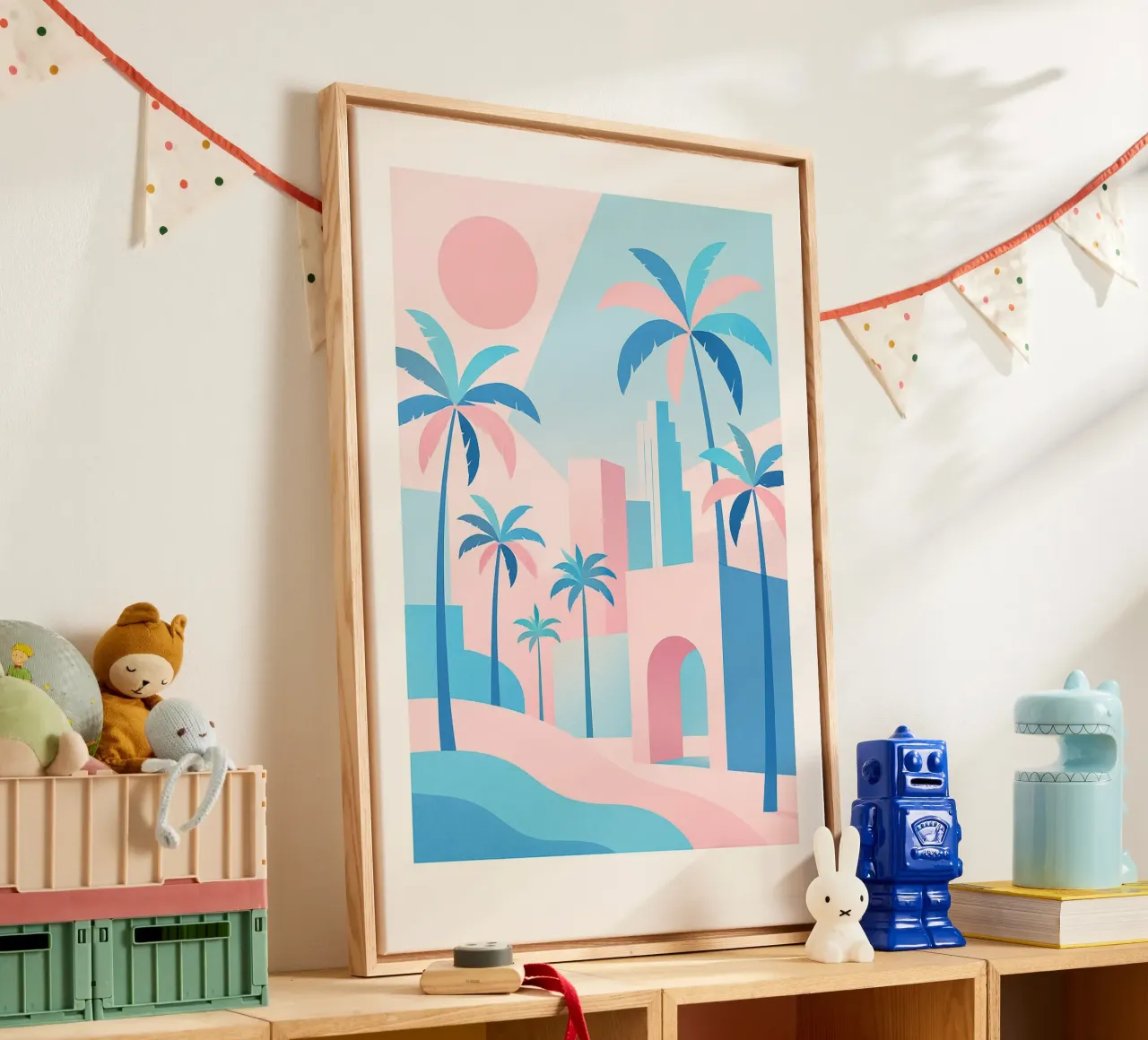L.A. Geometrica - Architecture & ocean in pink and blue canvas by JETLAG | affiches voyage