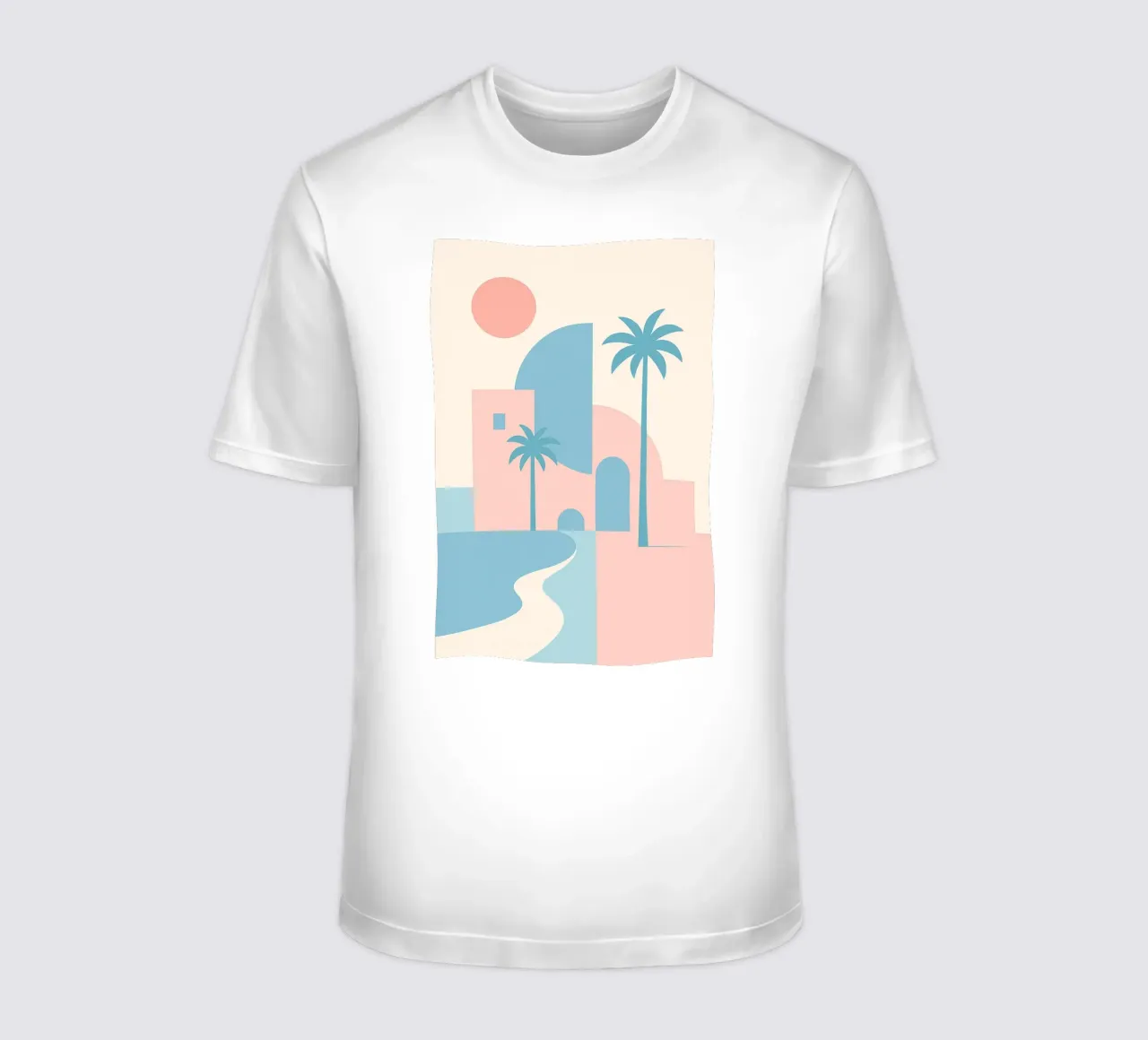 Costa del deserto - Curve, archi e palme nel silenzio della città. t-shirt da JETLAG | affiches voyage