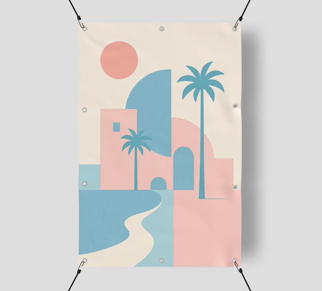 Costa del deserto - Curve, archi e palme nel silenzio della città. telo in pvc da JETLAG | affiches voyage