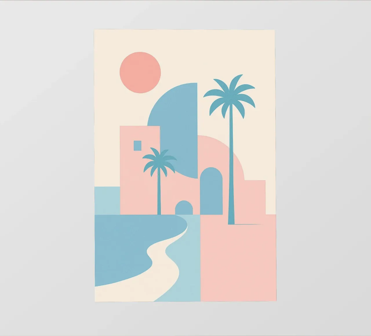 Costa del deserto - Curve, archi e palme nel silenzio della città. telo in pvc da JETLAG | affiches voyage
