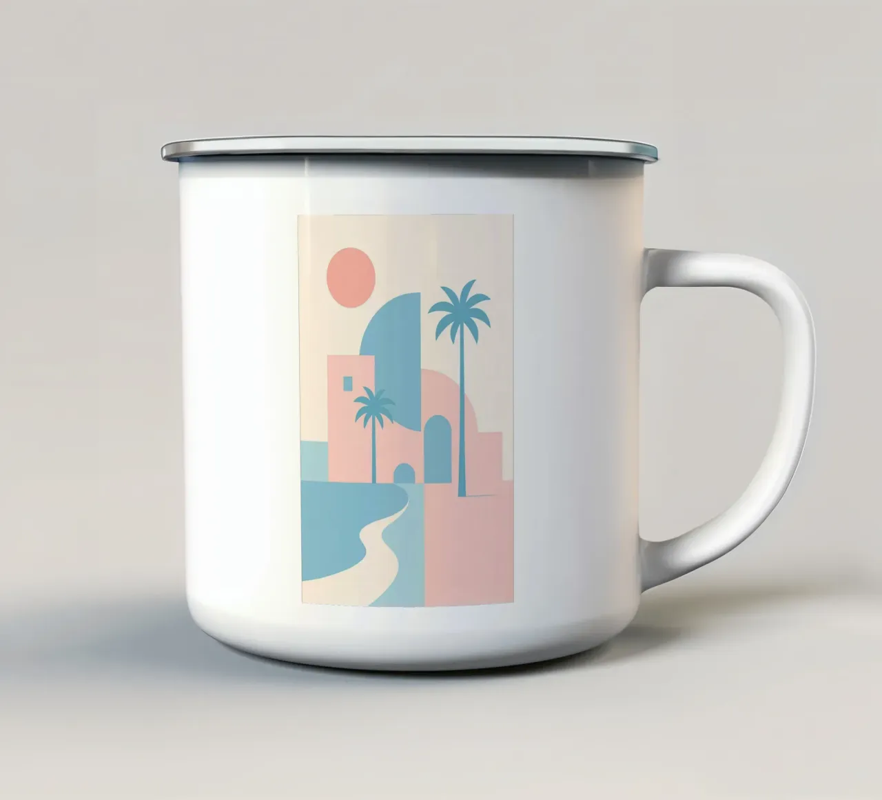 Costa del deserto - Curve, archi e palme nel silenzio della città. tazza in smalto da JETLAG | affiches voyage