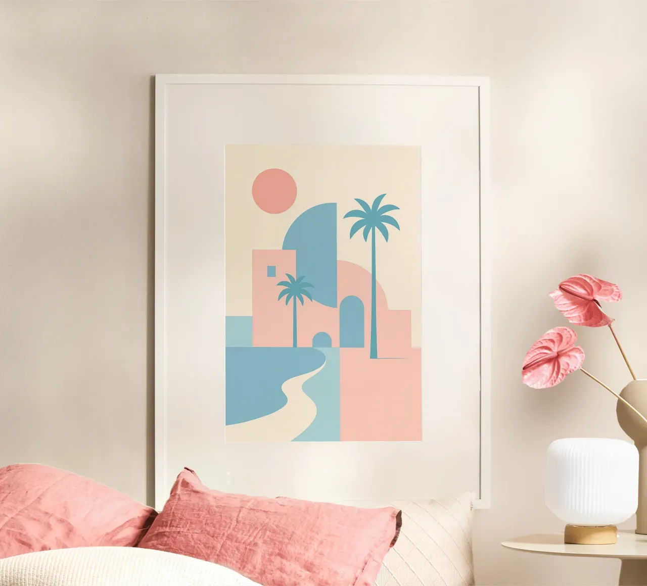 Woestijnkust - Bochten, bogen & palmbomen in de stilte p hahnemühle van JETLAG | affiches voyage
