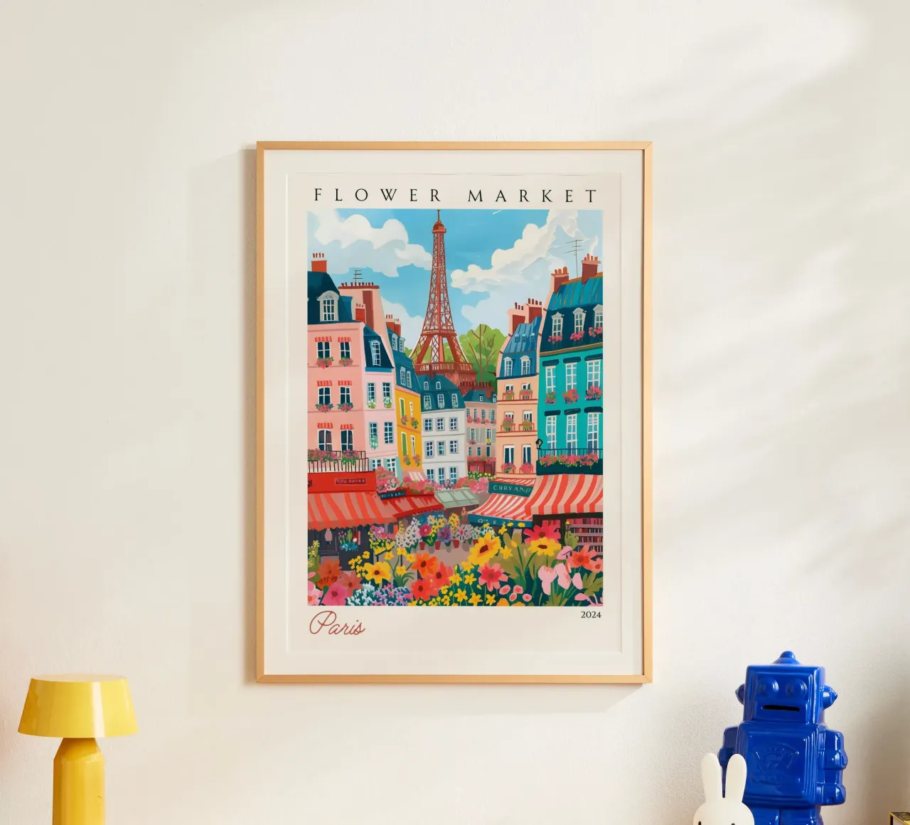 Mercato dei fiori di Parigi, Torre Eiffel, Arte vibrante, Poster di Parigi poster con telaio in alluminio da homdeco