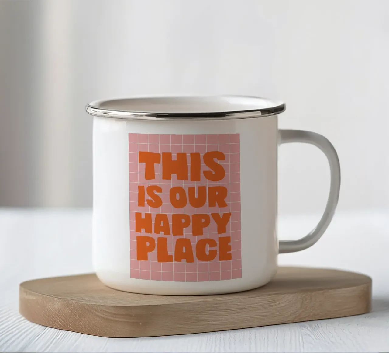 Il nostro luogo felice tazza in smalto da Attaboy Dsgn