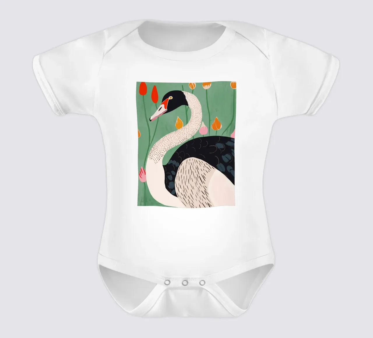 Cigno in fiori body neonato maniche corte da ArtsySesta