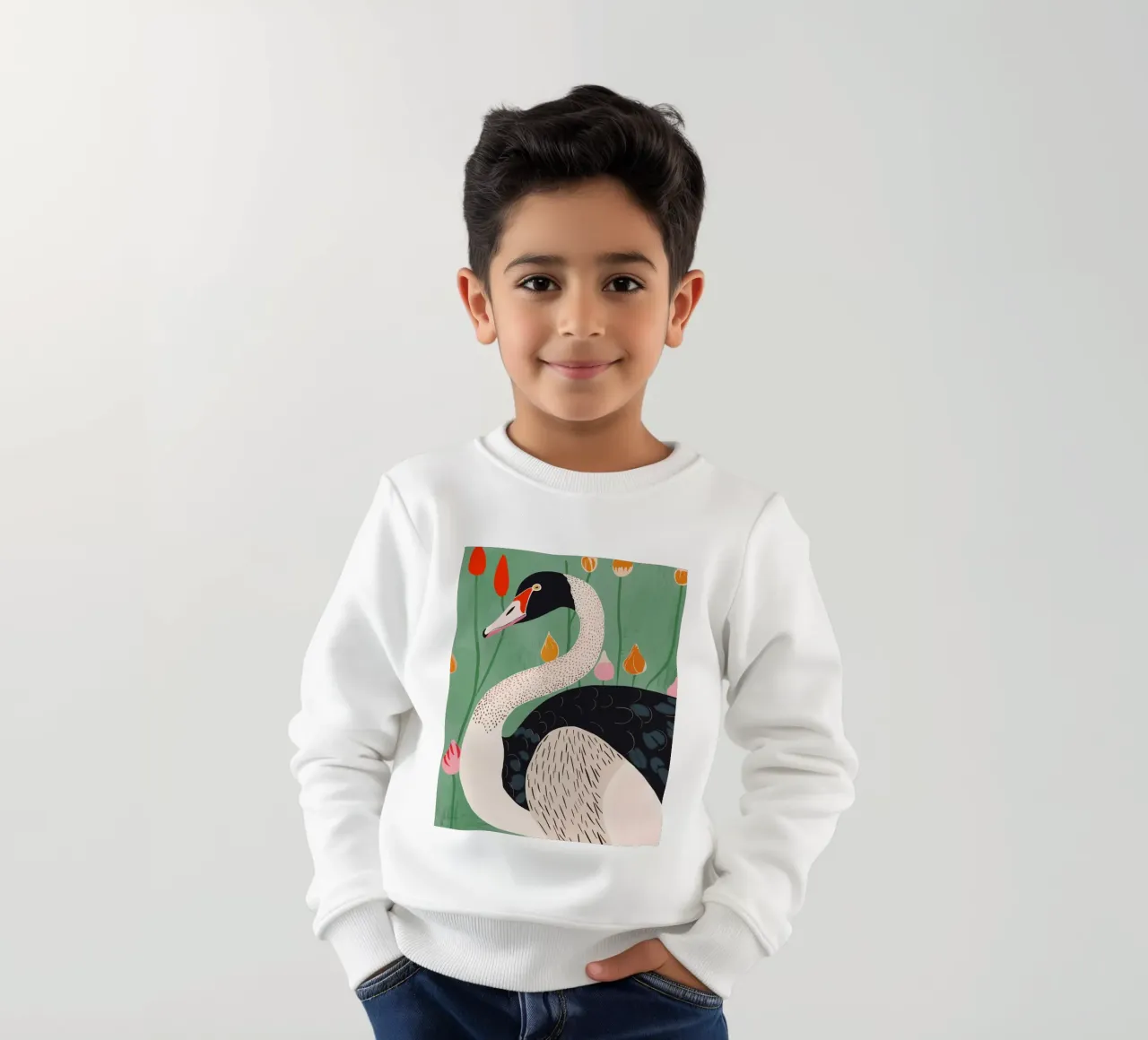Cigno in fiori felpa bambino da ArtsySesta
