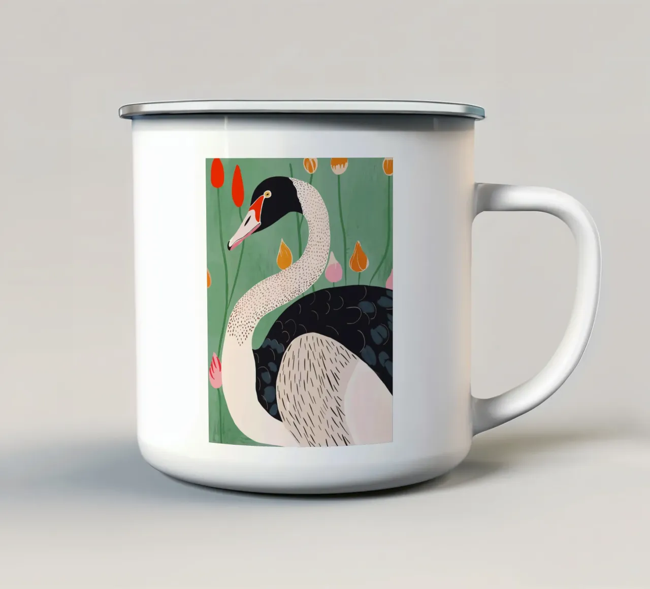 Cigno in fiori tazza in smalto da ArtsySesta