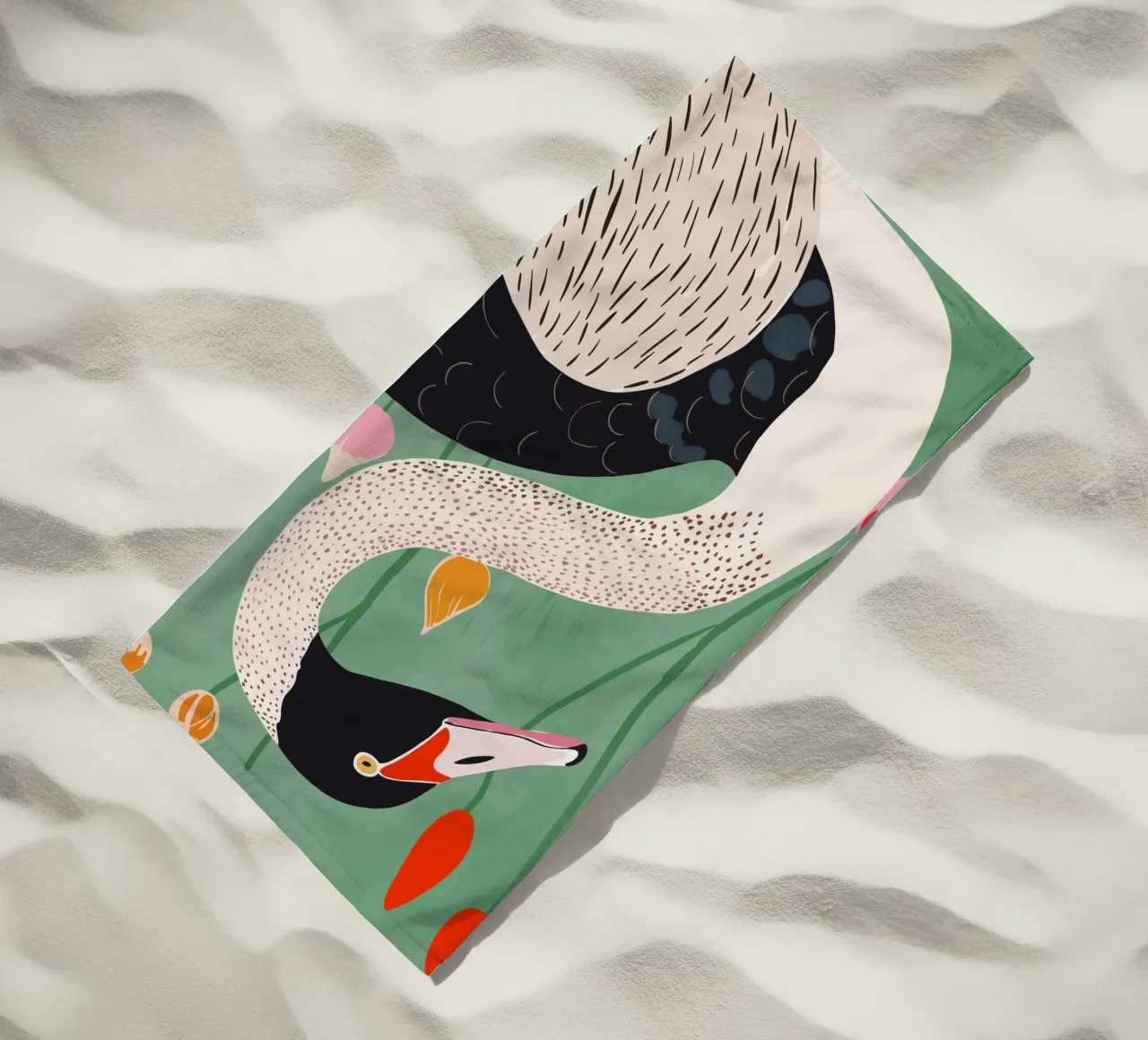 Cigno in fiori telo mare da ArtsySesta