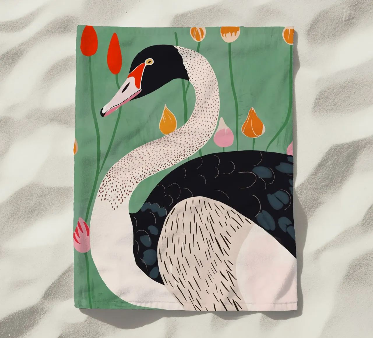 Cigno in fiori telo mare da ArtsySesta