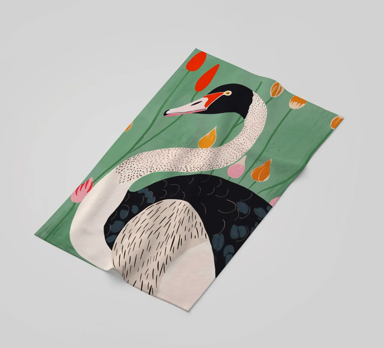 Cigno in fiori telo mare da ArtsySesta