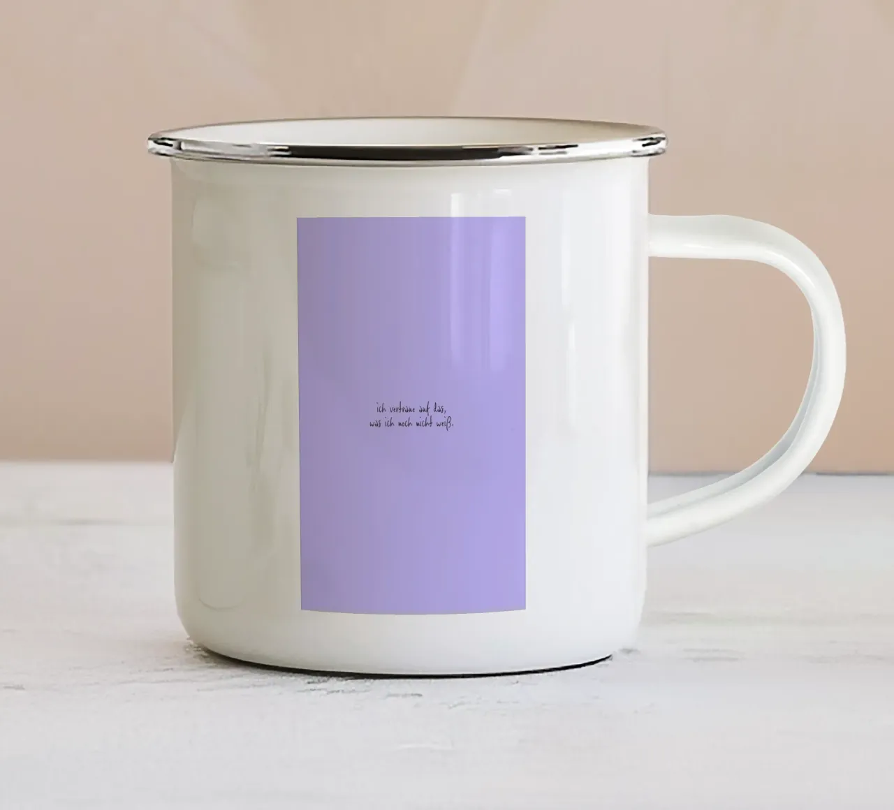 Ich vertraue auf das, was ich noch nicht weiß. enamel mug by FRICKE DESIGN