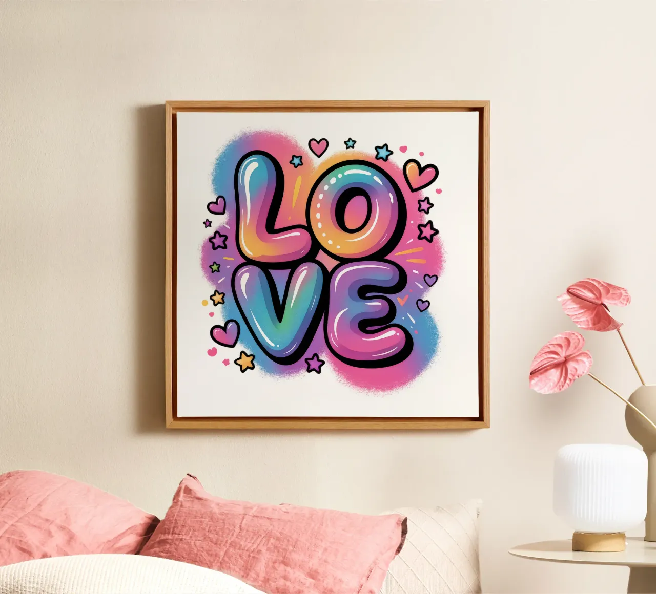 Amore acquerello pop art design, regalo per le ragazze tela con Cornice a cassetta da RB-Quotes
