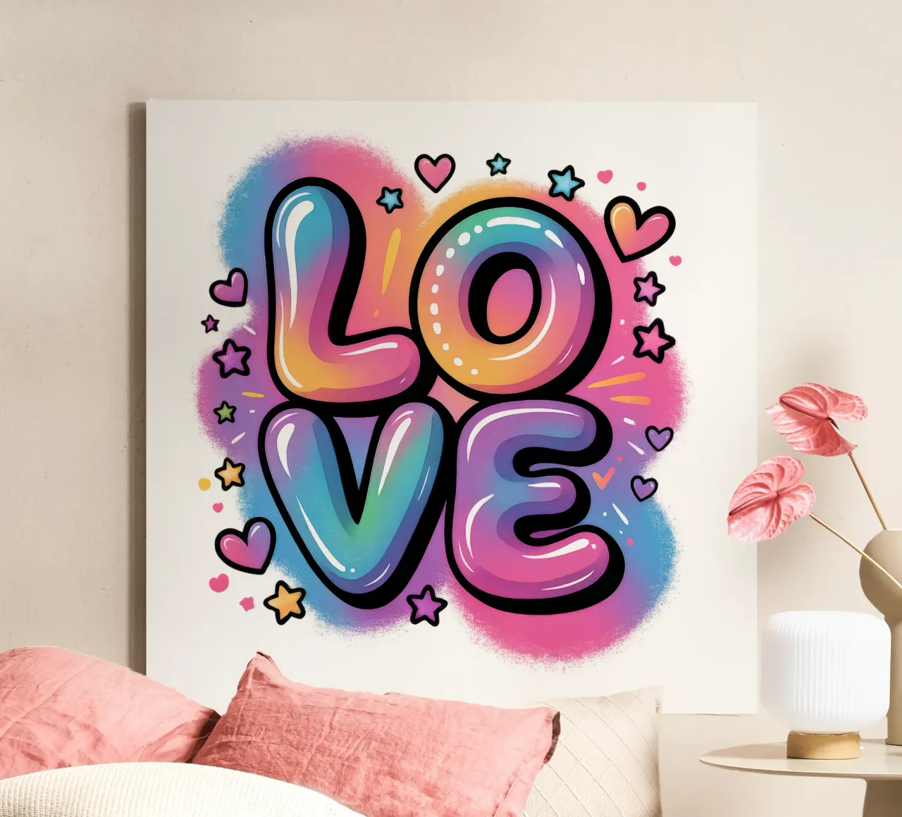 Amore acquerello pop art design, regalo per le ragazze tela con Cornice a cassetta da RB-Quotes