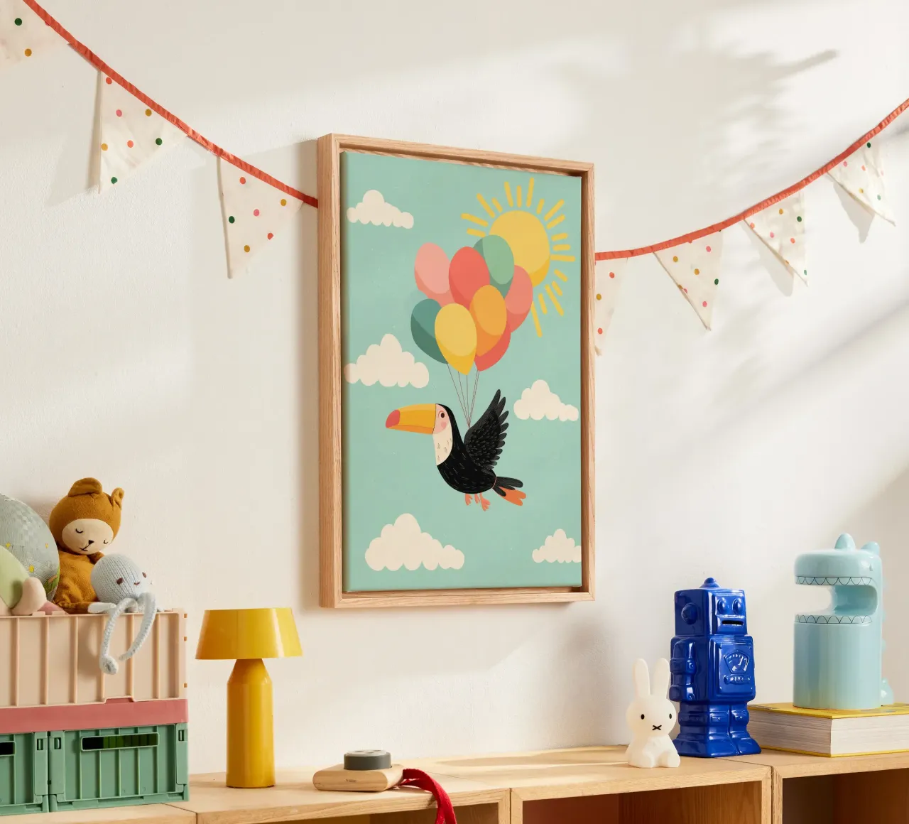 Balloon Bird Adventure canvas met Baklijst van Kiara