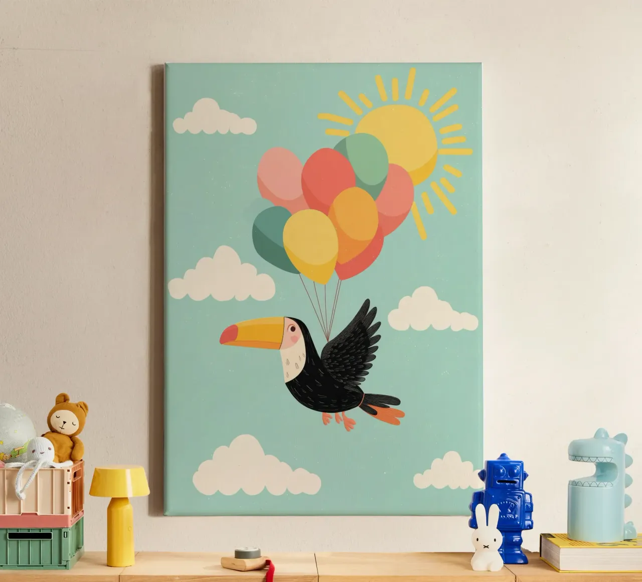 Balloon Bird Adventure canvas met Baklijst van Kiara