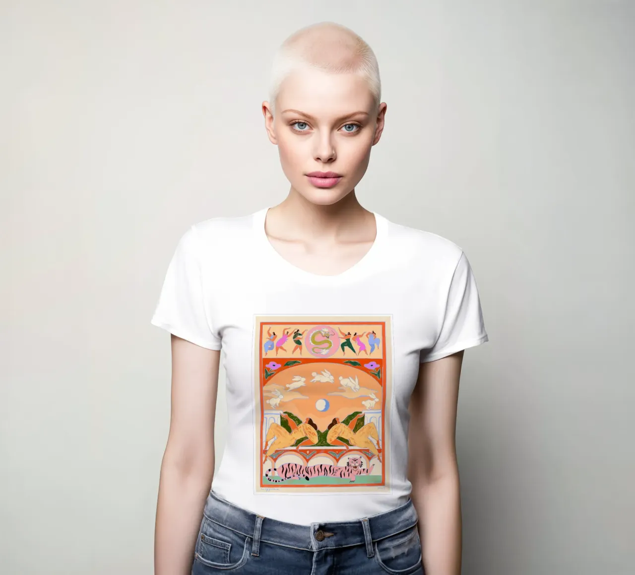 Rabbit Jumps Over The Moon t-shirt da donna da Arty Guava