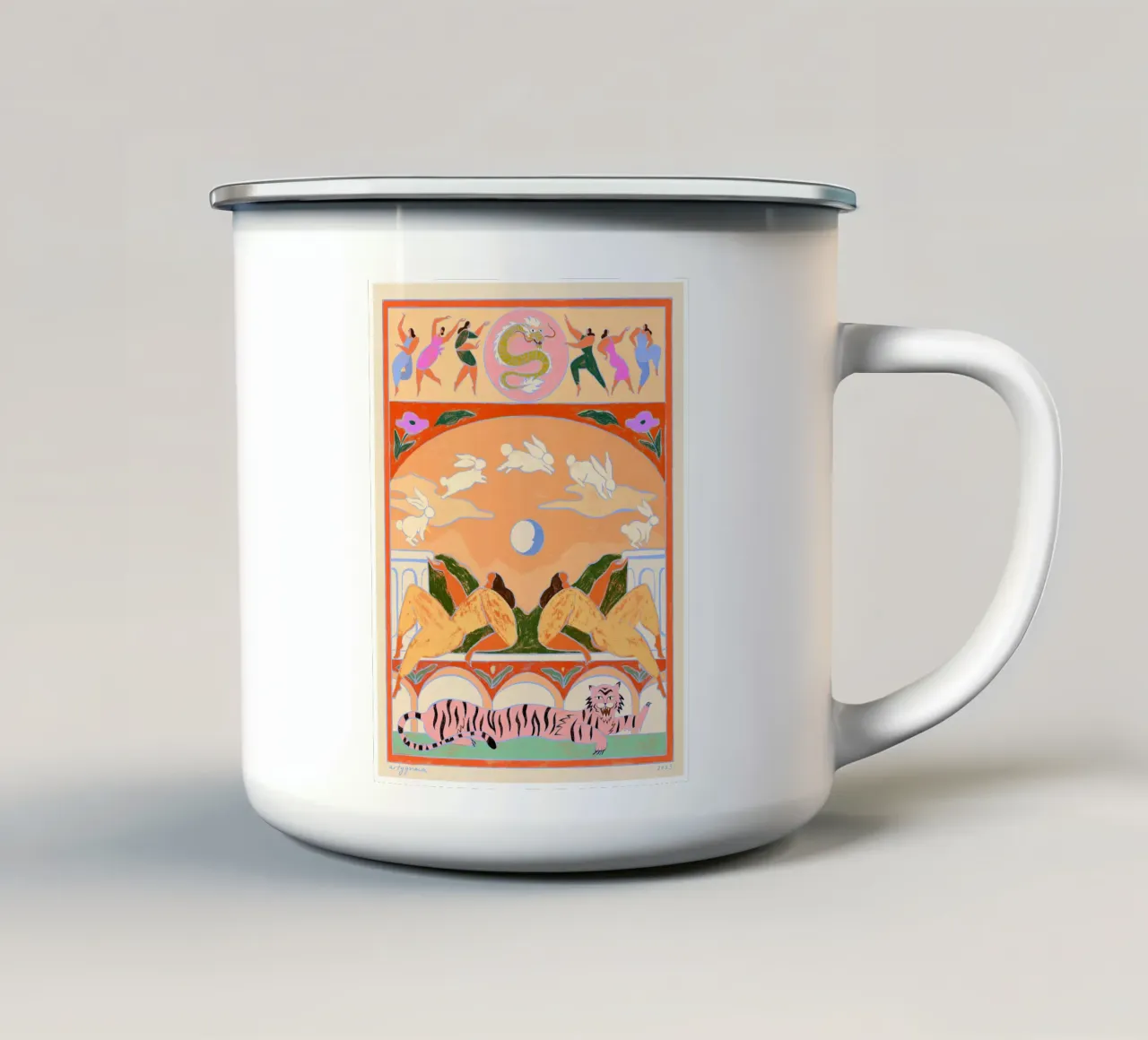 Rabbit Jumps Over The Moon taza de esmalte de Arty Guava