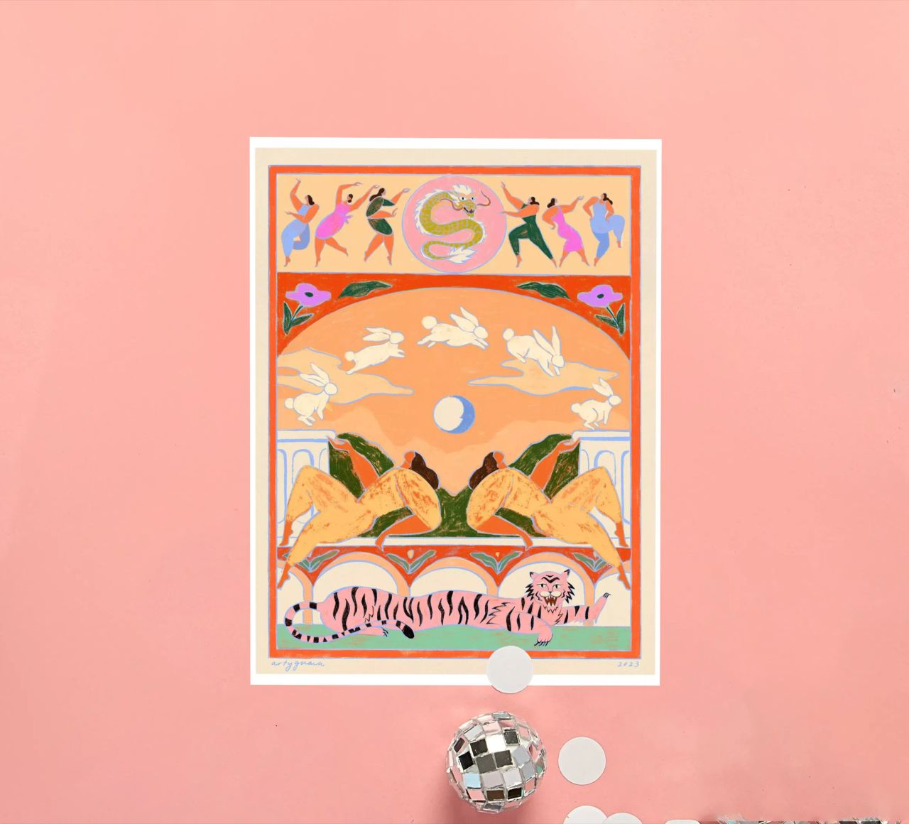 Rabbit Jumps Over The Moon adesivo da Arty Guava
