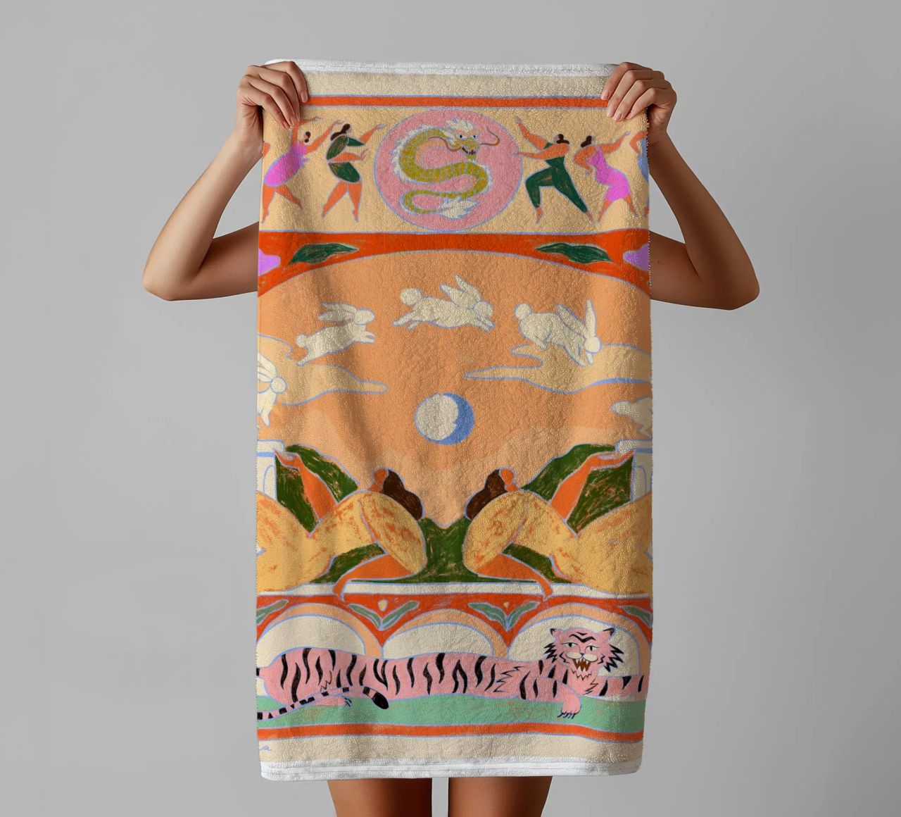 Rabbit Jumps Over The Moon Handtuch von Arty Guava