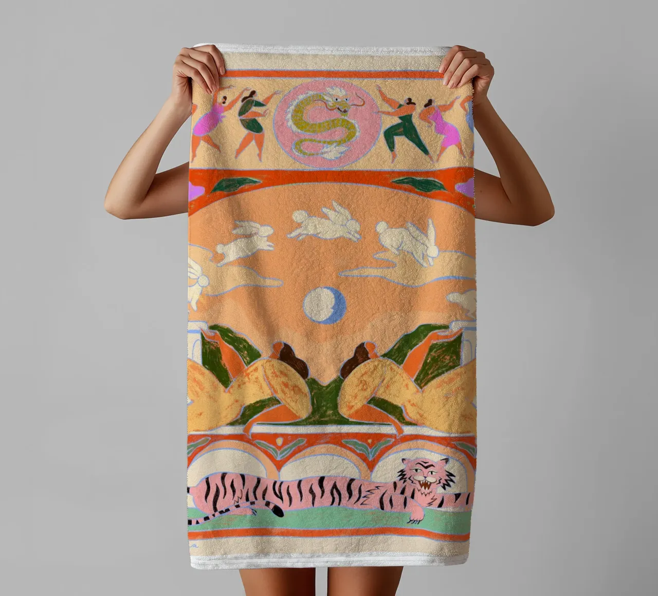 Rabbit Jumps Over The Moon serviette de bain de Arty Guava