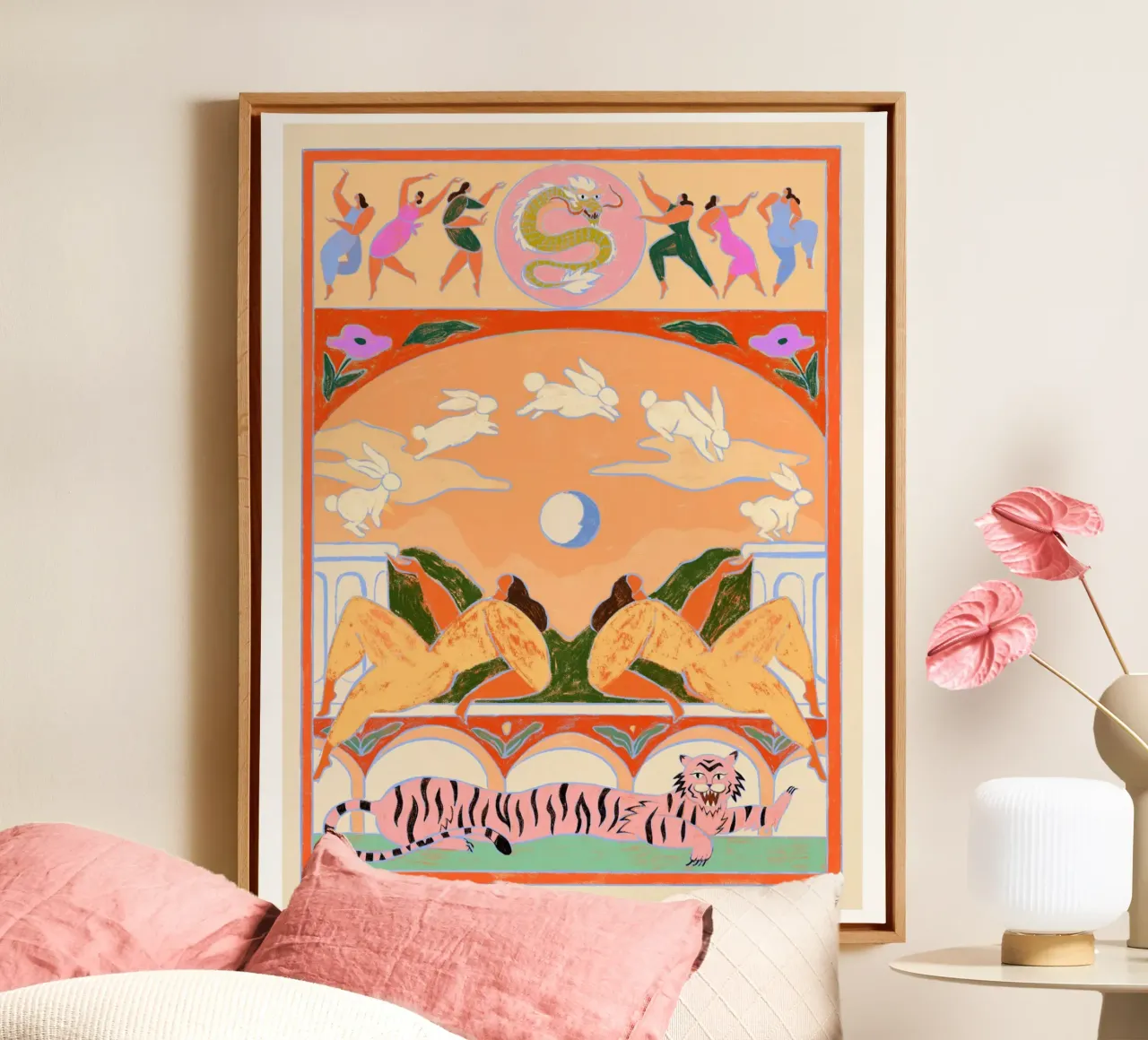 Rabbit Jumps Over The Moon canvas met Baklijst van Arty Guava