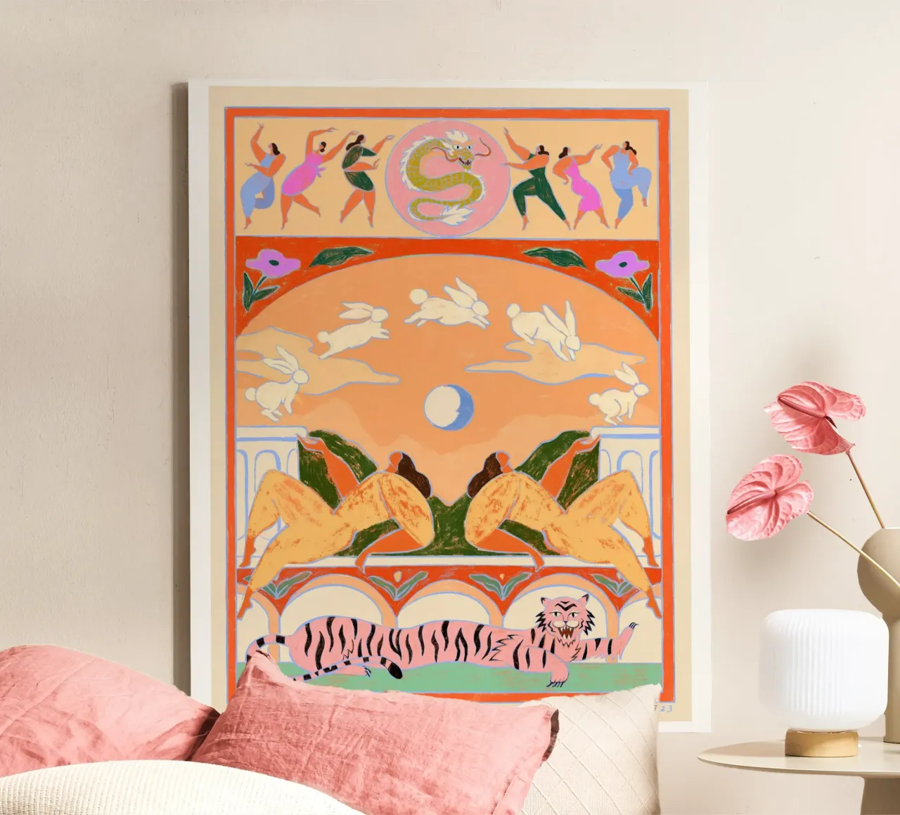 Rabbit Jumps Over The Moon canvas met Baklijst van Arty Guava