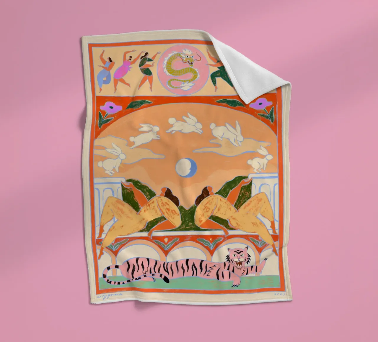 Rabbit Jumps Over The Moon coperta in pile da Arty Guava