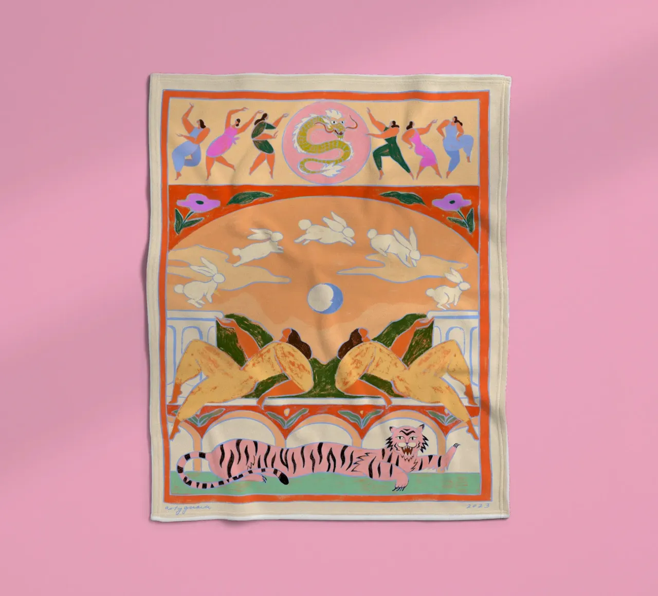 Rabbit Jumps Over The Moon coperta in pile da Arty Guava