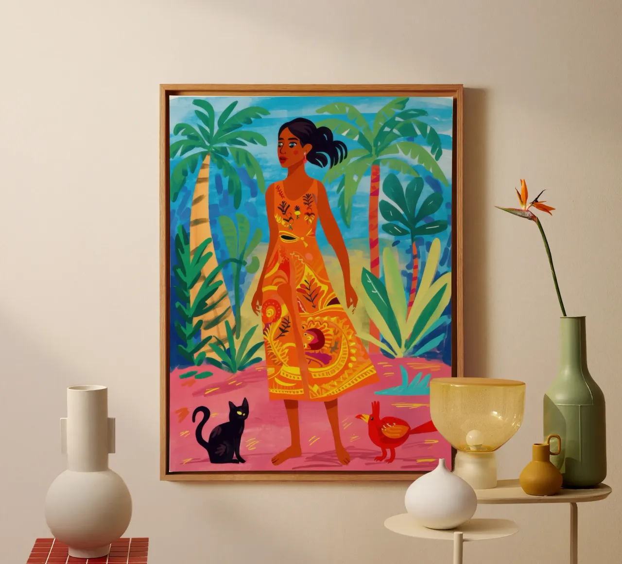 Vrouw in de jungle canvas met Baklijst van Luna Aura