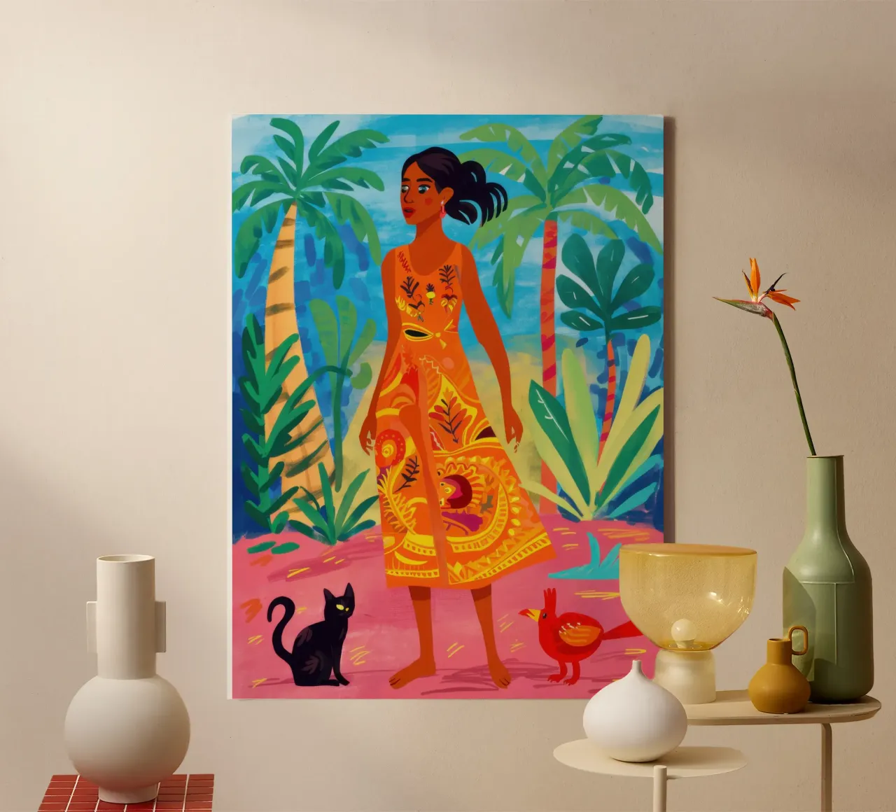 Vrouw in de jungle canvas met Baklijst van Luna Aura