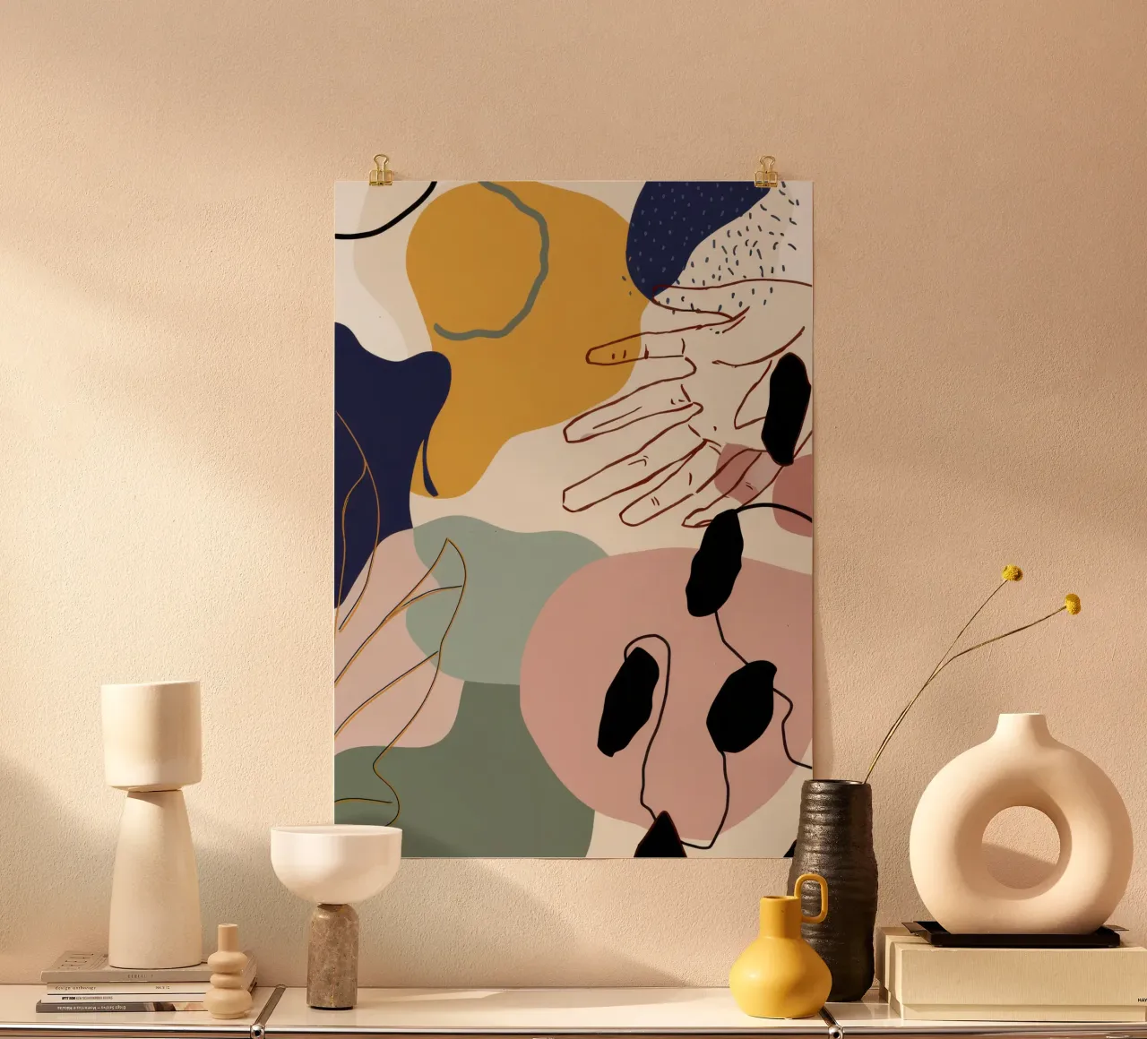Forme lineari astratte poster con telaio in legno da Irish Strokes