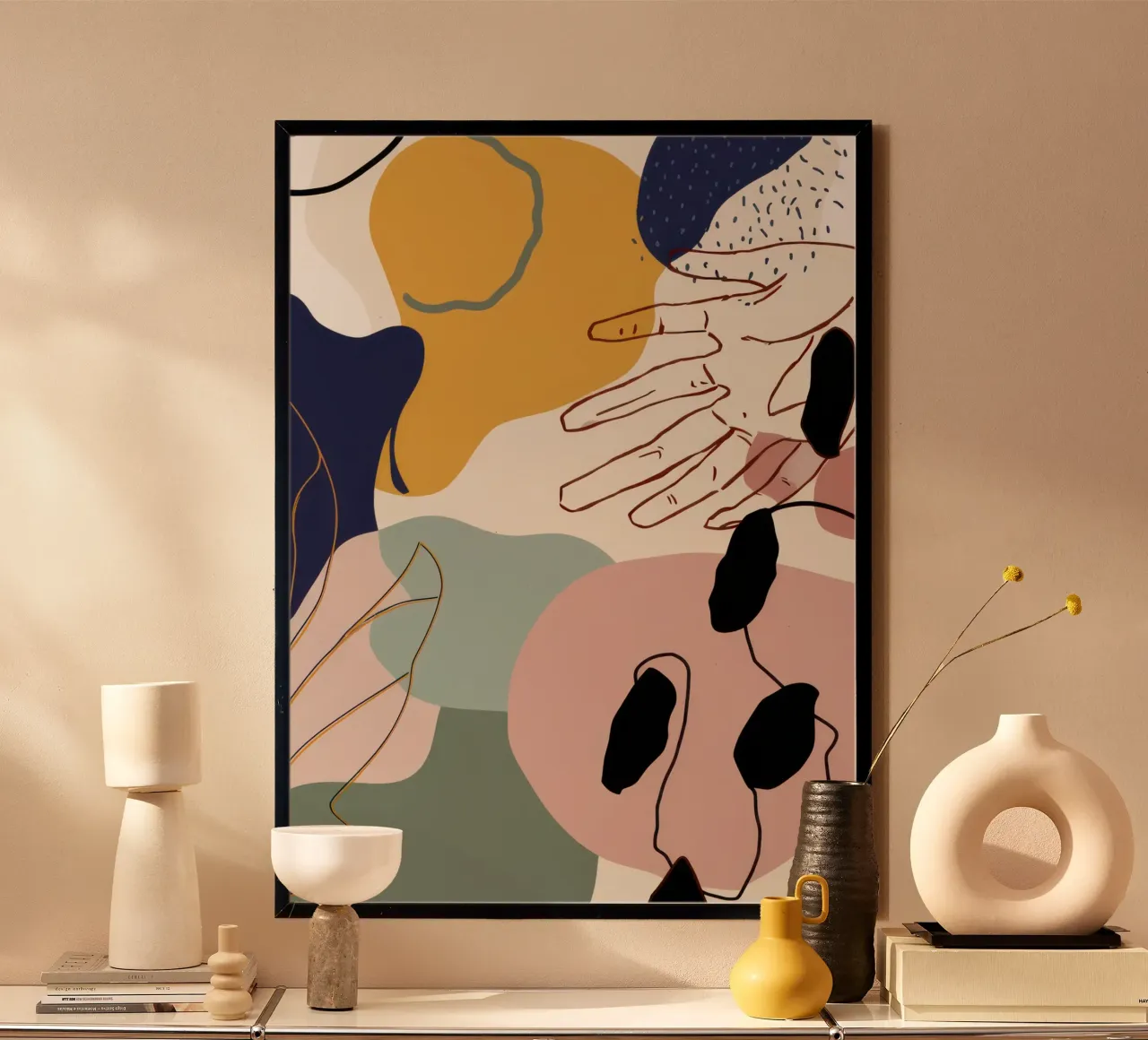 Forme lineari astratte poster con telaio in legno da Irish Strokes