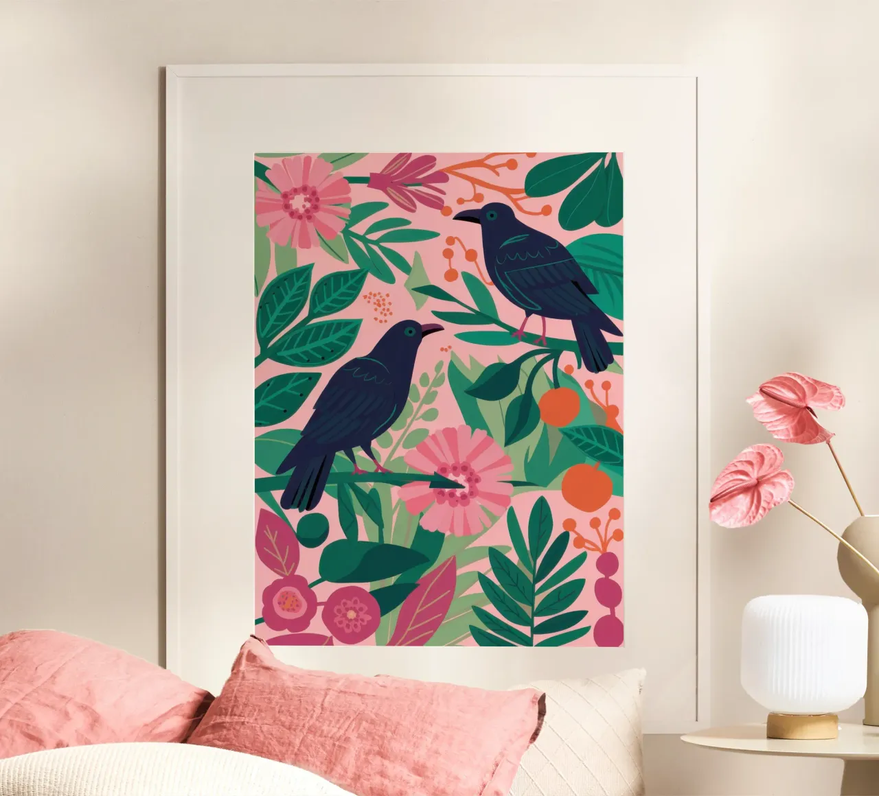 Due corvi in rosa poster da Irish Strokes