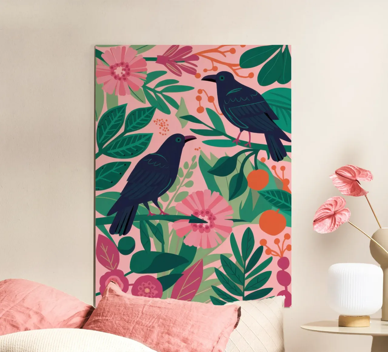 Due corvi in rosa poster da Irish Strokes