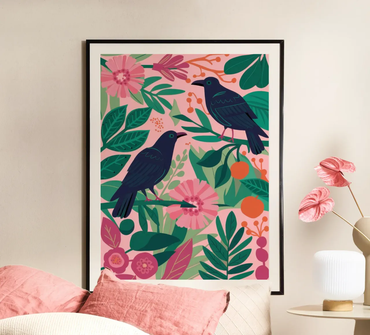 Due corvi in rosa poster da Irish Strokes